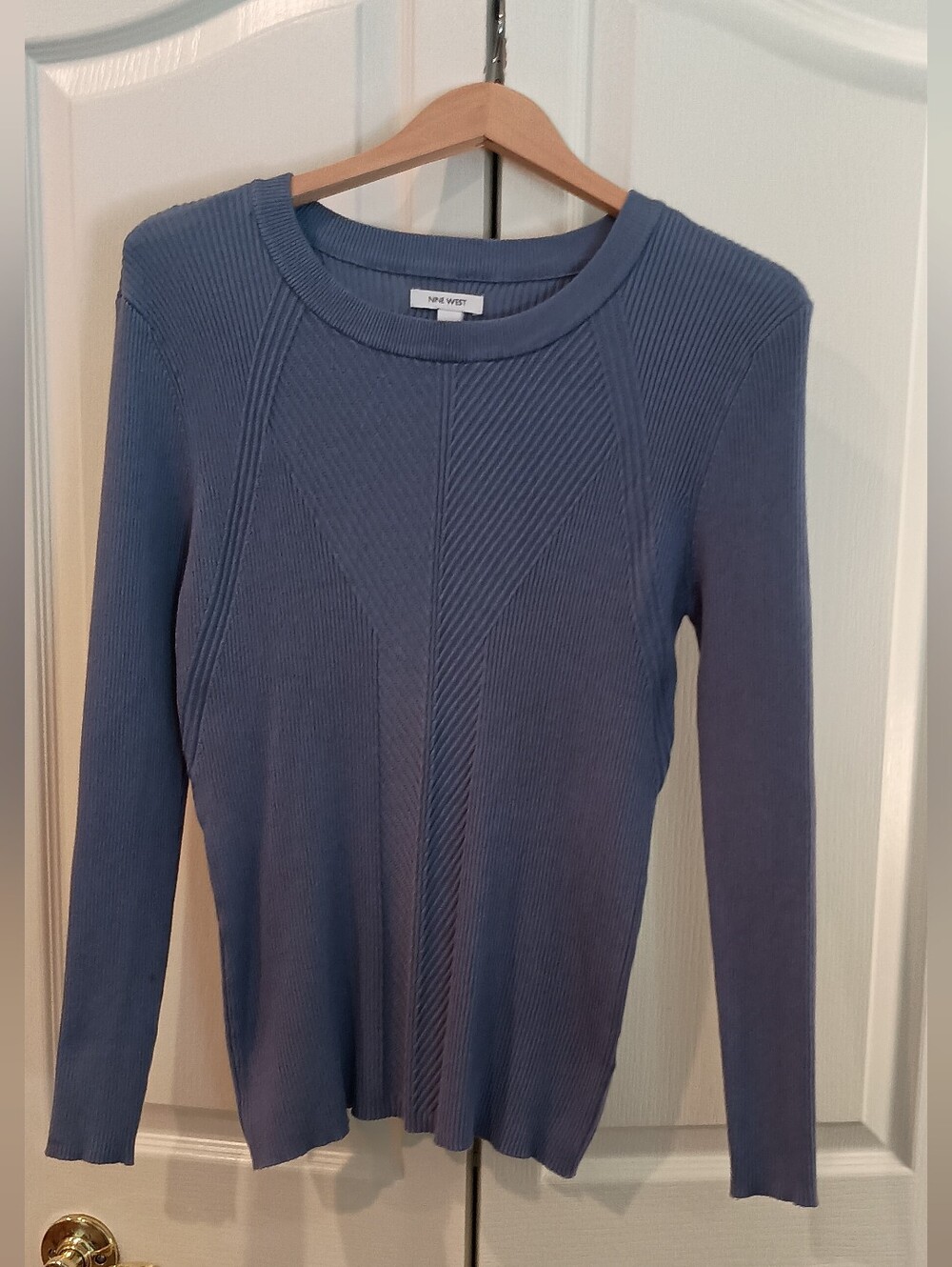 Nine West Slate Blue Ribbed Crewneck Sweater